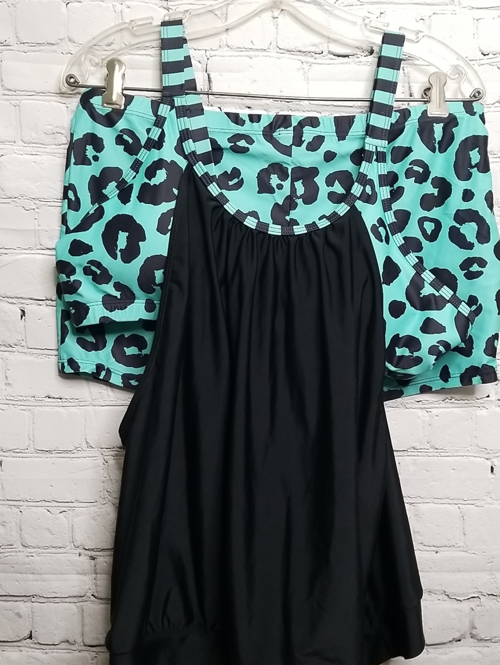 Womens 2 piece Tankini Set XXLARGE black & Turquoise boy shorts bottoms EUC